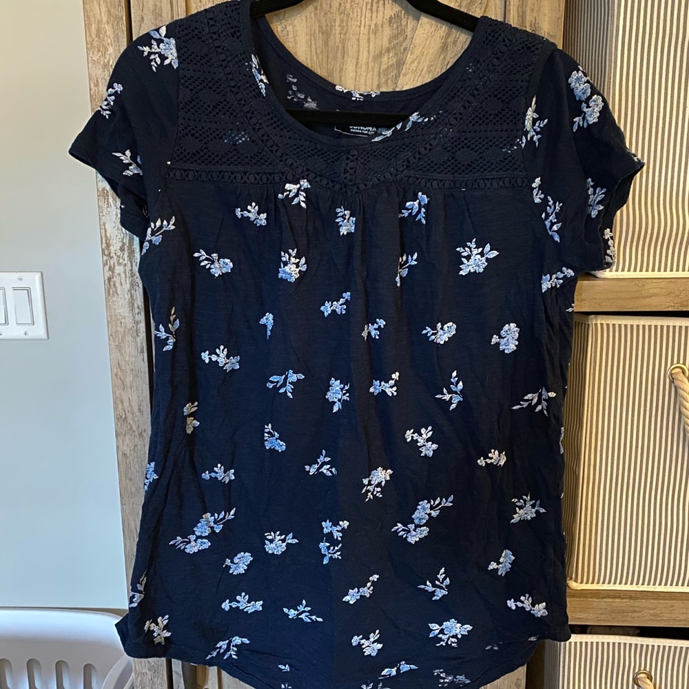 Sonoma Navy Blue Floral Blouse Shirt